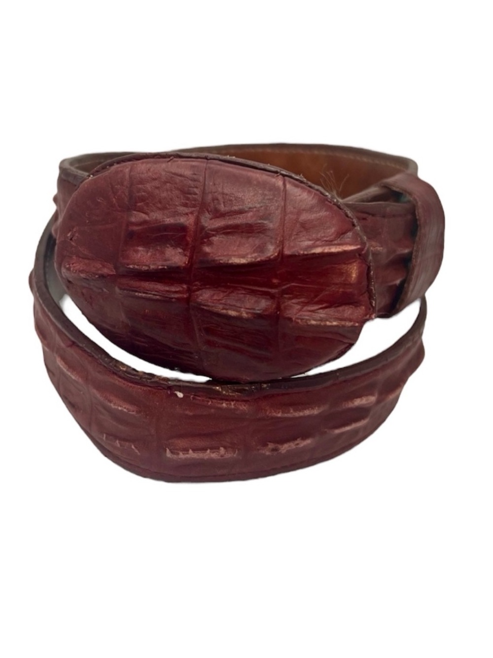 Admirable Genuine Alligator Crocodile Cayman Belt w/ Buckle Red Brown